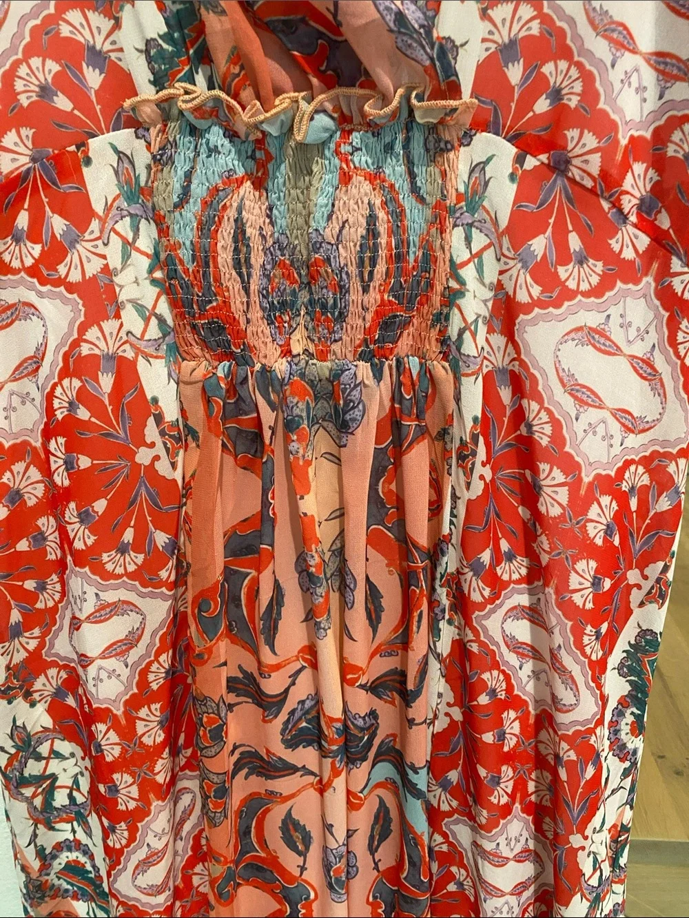 City Chic Coral & Red Printed V-Neck Maxi Dress - Picture 2 of 6
